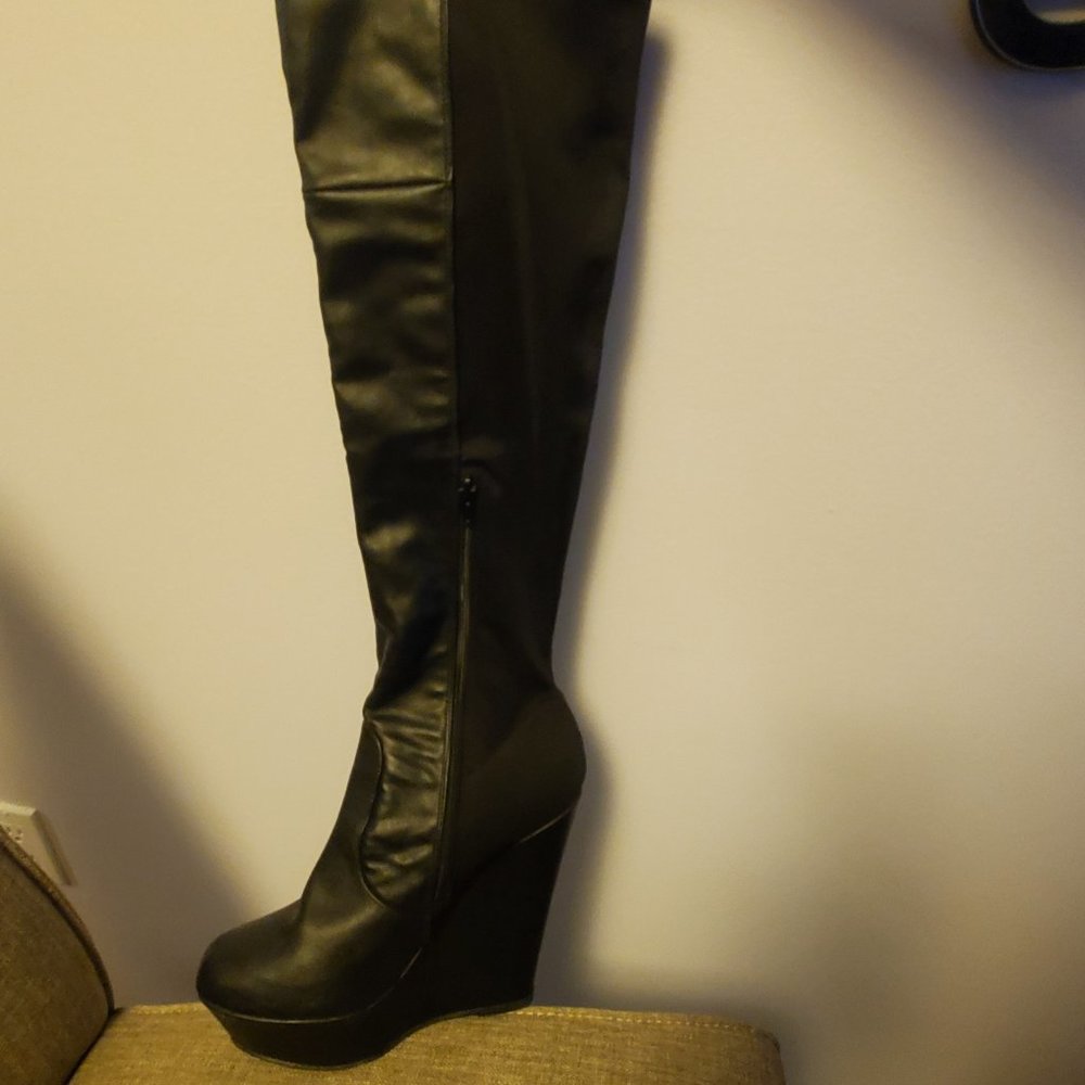 Super high wedge over the knee boots